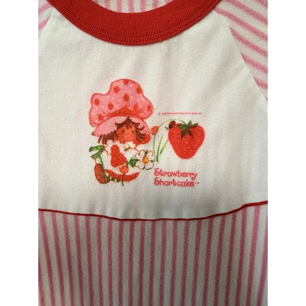 Vintage Strawberry Shortcake Pajama Girls Nightgown Sz‎ 6 Flannel 1980s Striped